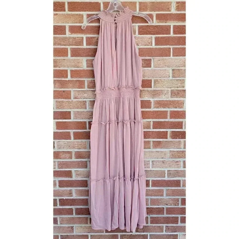 Taylor Dress Women's Size 12 Mauve Tired Maxi Formal Dress Mock Halter - Picture 2 of 9